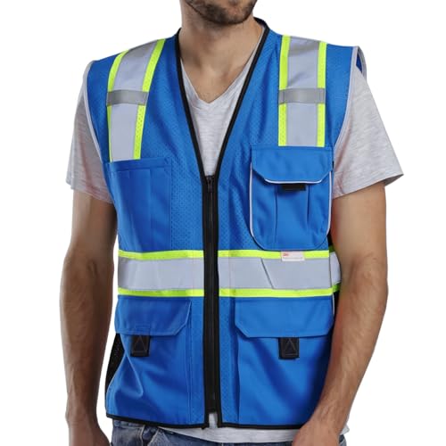 Dib Safety Heavy Duty Reflective Safety Vest Made with 3M Tape Blue Mesh 4X