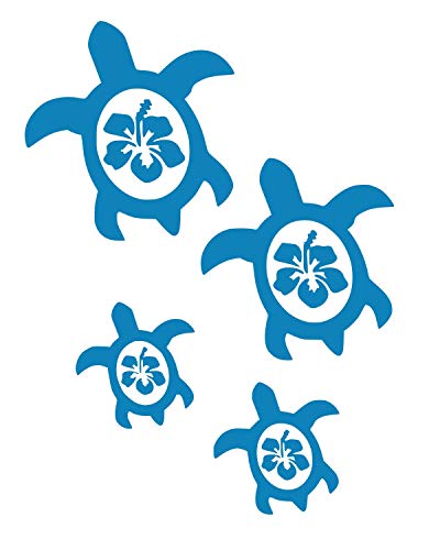 UR Impressions ABlu Hibiscus Sea Turtle Family of Four Decal Vinyl Sticker Graphics for Cars Trucks SUV Vans Walls Windows Laptop|Azure Blue|7.5 X 6.5 Inch|URI059-AB