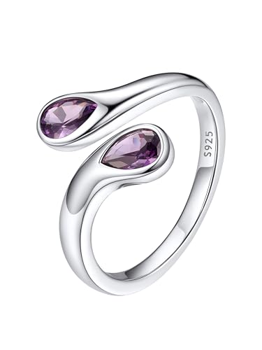 Bestyle February Birthstone Ring for Women, S925 Sterling Silver Amethyst Ring TOI et Moi BFF Love Promise Rings for Her