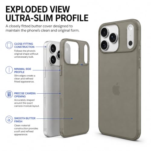 Image of FIRST MART Back Cover for iPhone 17 Pro Max | Ultra-Thin Frosted Matte Semi-Transparent Silicone Case, Anti-Slip Grip, Precise Fit | Grey