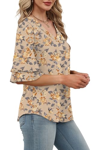 Image of OFEEFAN Spring Tops for Women Boho Shirts Fashion Clothing Cute 3 /4 Length Sleeve Blouses Dressy Casual Summer Outfits