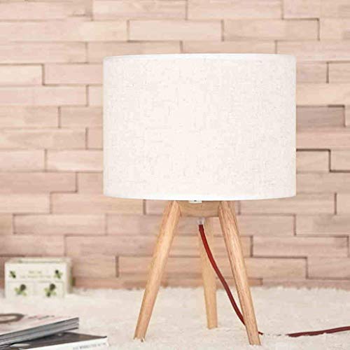 Lampe de bureau E27 chic luminaire bois massif et tissu pour chevet salon bureau