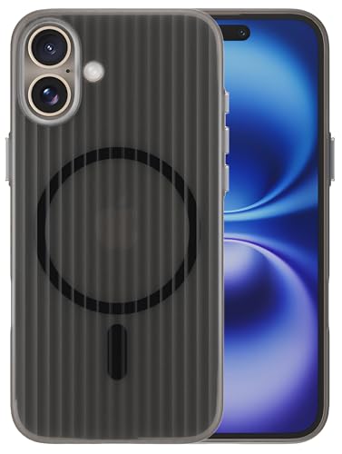 Image of Kapa Matte Magnetic Wave Grip Back Cover for Apple iPhone 16 | [MagSafe Compatible] Wireless Charging, Slim, Metal Buttons Frosted Back Case (Grey)