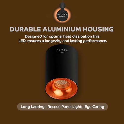Image of 12W COB LED Surface Mounted Cylinder Downlight | Spotlight for False Ceiling & Wall | for Living Room, Office Roof | Natural White, Aluminium Black & Rosegold Reflector | Pack of 8