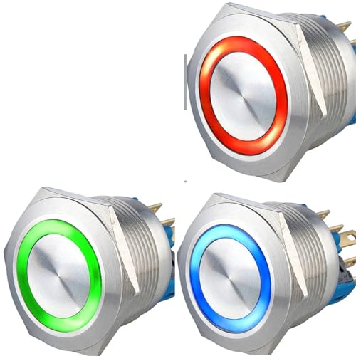 Bouton-poussoir électrique métallique 22 mm momentané 1NO1NC avec voyant LED RVB 12V