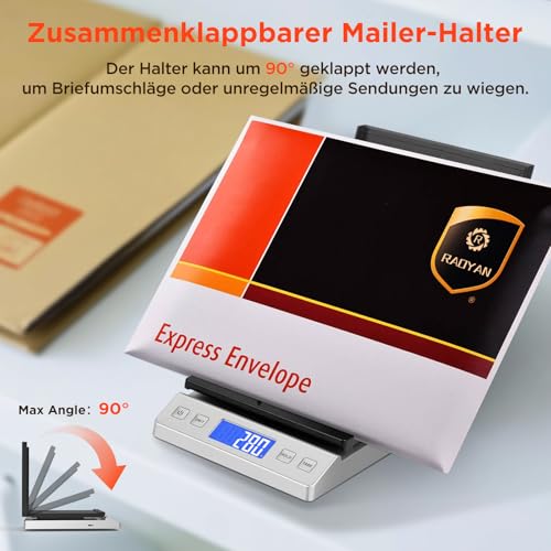 RAOYAN Briefwaage, Paketwaage bis 30kg/2g Genauigkeit Digitalwaage mit Halte/Tara Funktion, Präzise Klappbriefwaage Postwaage für Briefe und Pakete