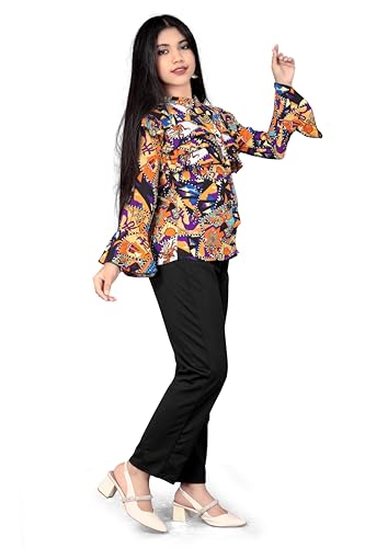 Image of Girls /Kids Printed Floral Designer Top and Palazzo Set Crop Top and Palazzo Set Printed /Fancy Palazzo and top Set for Girls with tie in Waist