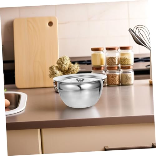 Tazón grande de acero inoxidable con tapa 9 pulg para cocina miniatura 7