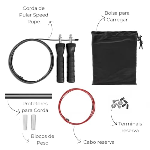 Corda de Pular Speed Rope Profissional com Rolamento Targ Me Academia Cross Funcional (Preto)