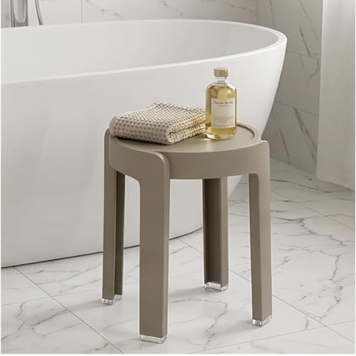 Image of The Artment Khaki Singal Tivo Plastic Stool Modern Stackable Multipurpose Stool with Anti-Slip Base | Lightweight Waterproof PP Stool for Bathroom, Kitchen, Balcony & Living Room, Home & Office
