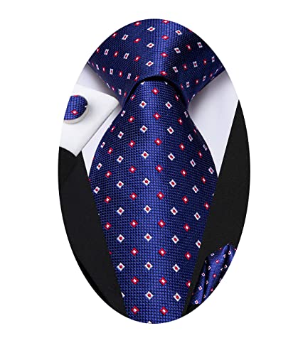 Image of Hi-Tie Men 63inches Tie Set Extra Long Necktie Paisley Tie Pocket Suqare Cufflinks Big and Tall Men Tie,Royal Blue