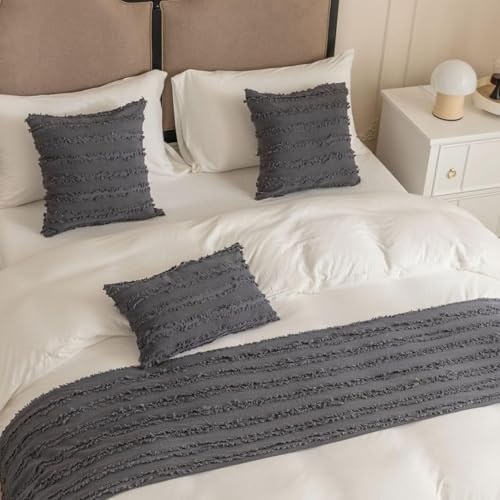 FAWFCJD Caminos De Cama For Los Pies De La Cama Bufandas Cama Acolchadas Bufanda Cama Lino Y Algodón Caminos Cama Bufandas Caminos De Cama Colcha De Dormitorio Protección(Grey,30x50cm(Pillowcase))