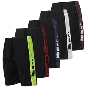 Real Essentials 5 Pack: Men’s Dry-Fit Sweat Resistant Active Athletic Performance Shorts