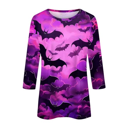 Cute Funny Halloween Shirts for Women Plus Size 3/4 Length Long Sleeve Womens Tops Witch Gothic Renaissance Shirt