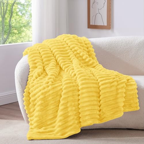 Image of BEDELITE Ribbed Twin Blanket for Couch & Bed, Custard Yellow, 60 inchx80 inch | Ultra-Soft Plush Fleece, Cozy, Warm Yet Lightweight, Ribbed Texture, Home Decor, Machine Washable, Giftable, All-Season Use