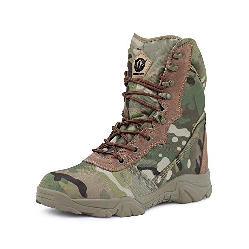 QUNLON Herren Camouflage Taktische Stiefel Rutschfeste Wanderstiefel Winter Schneestiefel mit Reißverschluss Cover