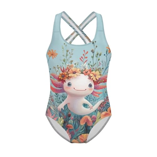 Yzaoxia Girls' Swimwear One Piece Swimsuit Crisscross Back Bathing Suit Bikini Scoop Neck Tummy Control 5-14Y