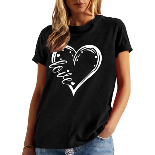 Image of Valentines Shirts for Women Valentine Love Heart Printed Graphic Tshirt Cute Girls Casual Top
