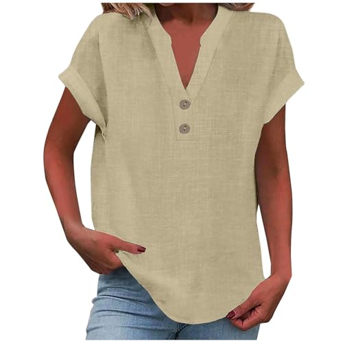Tee Shirt Femme,Tee Long Femme Coton,Vetement T Haut Tshirt Chemise Lin Coton en Ete Grande Taille Été Oversized Hauts T-Shirts À Manches Courtes De Sport T-Shirt...