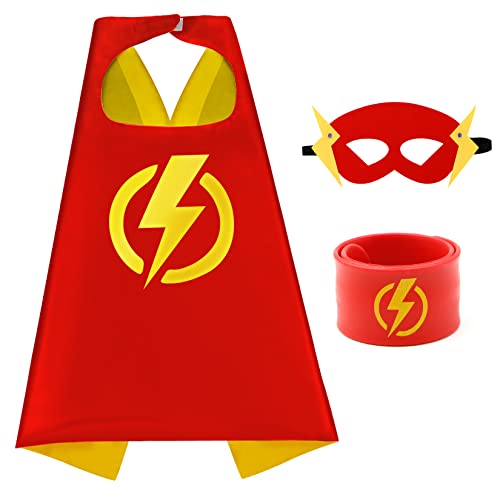 Mizzuco Dress Up Capes for Kids Superhero Cloak with Mask and Waistband Halloween Costumes and Party Dress up(Gold Yellow)