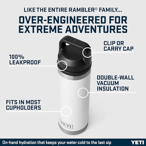 Image of YETI Rambler 18 oz (532 ml) Stainless Steel Water Bottle (White) - Insulated Water Bottle with Leakproof Chug Cap for Hot or Cold Drinks - 5 Year Warranty