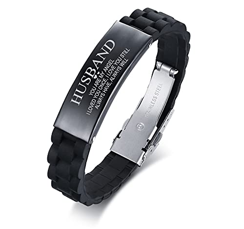 MEALGUET to My Husband Bracelet You are My Angel Love Quote Engraved on Silicone Bracelet, Birthday Anniversary Valentine from Wife, Men Wirstband Keepsake Jewelry