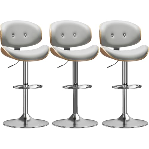 Image of Adjustable Swivel Bar Stools Chair,Counter Height Bar Stools with Back,350 LBS PU Leather Bar Stool for Kitchen Island,Upholstered Pub Stools with Footrest (Grey, Set of 3)