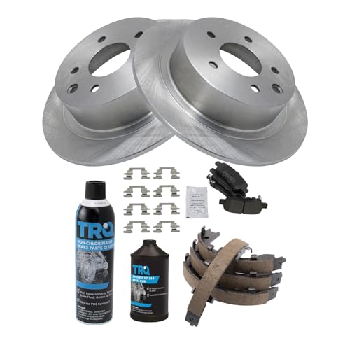 Image of TRQ Rear Brake Pad & Rotor Kit, with Chemical Kit Parking Brake Shoe Set Semi-Metallic Compatible with 2002-2021 Nissan Altima 2004-2018 Maxima