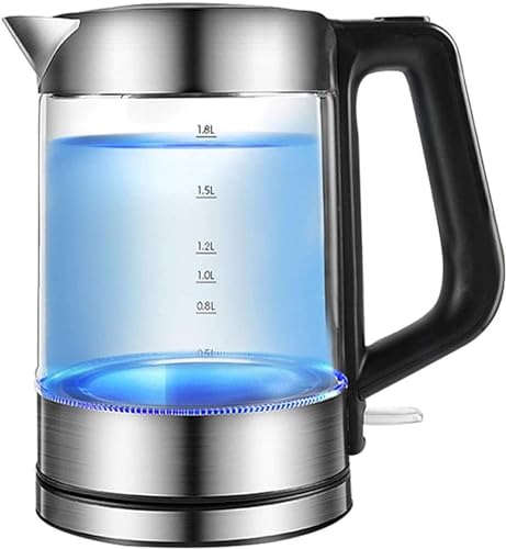 Hervidores, tetera eléctrica de vidrio de 1.8l, hervidor de agua ecológico de 1800W con LED iluminado, caldera de agua inalámbrica sin BPA con fondo de tapa interna de acero inoxidable, protección de
