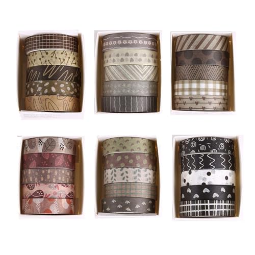 30 Rollos de Washi Tape, Cinta de Papel Estilo Vintage, Cinta Creativa, con Práctica Caja de Almacenamiento, Estilo Forestal, para Manualidades de Scrapbooking, 1cm de Ancho
