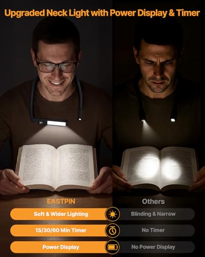 Image of Book Light with EVA Case: Rechargeable Eye Caring 3 Color Dimmable Neck Reading Light, Bendable Neck Lamp with Power Display & Timer, Reading Lamp Knitting Crochet Accessories Neck Lights for Crafts