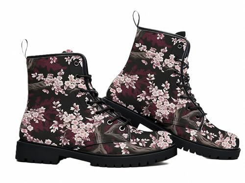 FQLGJMY Bottines Femme Style Vintage à Fleurs Papillon Rose Lacets Rétro Bout Rond Plates Peintes à la Main Parfaites Avec Jeans Robes Mode Décontractée...