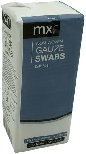 mx Health 4 Ply Non Woven Gauze Swabs 100-Piece Set, 5 cm x 5 cm Size