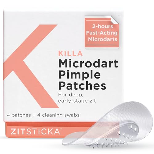 ZitSticka Killa Acne Patches for Face - World's Most Potent Pimple Patch with Fast-Acting Microdarts - Starts Working within 2 Hours for Deep, Early-Stage Zits and Blemish - 4 Count