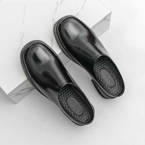 Mens Retro Patent Leather Backless Slip-On Chunky Heels Loafers Casual Round Toe Non-Slip Shoes for Walking Business Party Wedding3
