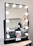 Rebel Poppy Hollywood Makeup Vanity Mirror with Lights, with LED bulbs and Phone Holder, Dimmable Cosmetic Table Mirrors with 360 Swivel, 14â€ x 19â€