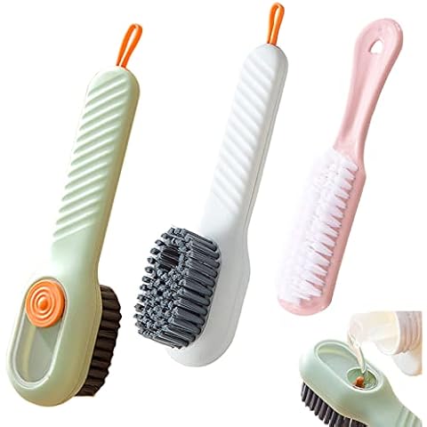 WOLAIYE Grips Soap Dispensing Dish Brush,Press Type Automatic Liquid Adding Shoe Brush,Clothes Shoe Soft Bristle Cleaning Brush,Discharge Deep Hydraulic Scrub Brush,3PCS Cover