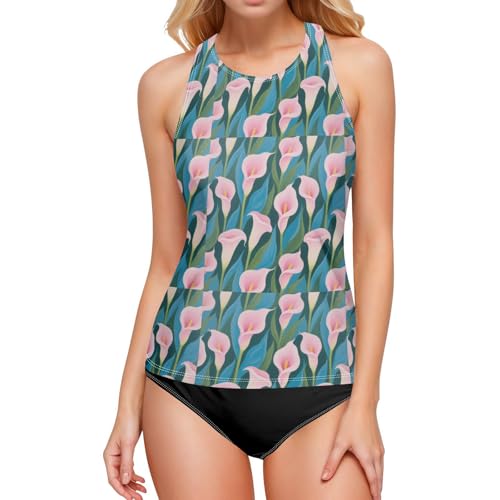 Tankini Calla Lily femme rose bleu pour camoufler le ventre avec élégance