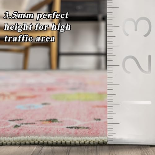 RUUGME Washable 9x12 Area Rug - Large Boho Rugs for Living Room Kitchen Stain Resistant Carpet Vintage Tribal Rugs for Bedroom with Non Slip Backing Floor Decoration Mat 9x12 Flower Pink