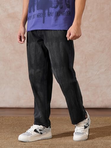 Image of WROGN Men's 100% Cotton Jeans | Solid | Loose Fit