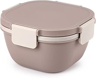 Duży kreatywny pojemnik na sałatkę 57 uncji (około 1,7 litra) pudełko na lunch wbudowana łyżka wielokrotnego użytku bez BPA pojemnik do przechowywania owoców żywność przenośna zastawa stołowa miska do sałatek (szara)