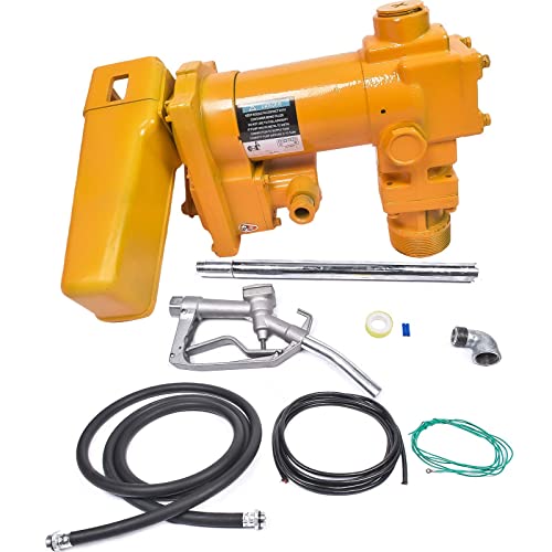 Weonefit 20GPM 12V Yellow Fuel Transfer Pump with Discharge Hose & Manual Nozzle for Transfer of Gasoline, Diesel, Kerosene, Ethanol & Methanol Blends & Biodiesel