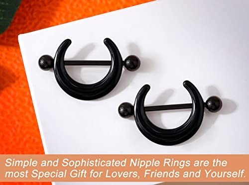 Melighting Black Nipple Rings 14G Surgical Steel 316L Moon Nipple Piercing Jewelry For Women Men Nipple Barbell Body Piercing Jewelry #TOP4