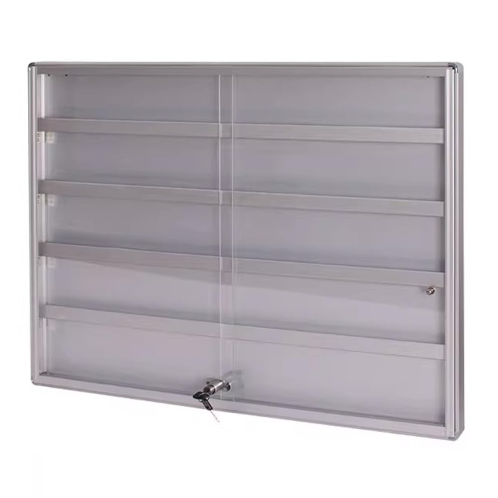 Gablotka na papierosy, srebrna gablota detaliczna na papierosy, cygara i cukierki - naścienny aluminiowy organizer gablotowy do sklepów, barów i rynków - Rozmiar: 80 x 60 x 4,3 cm