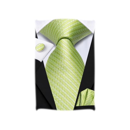 Hi-Tie Silk Lime Green Ties for Men Woven Jacquard Striped Necktie Pocket Square Cuff-links Sets Wedding Business Holiday