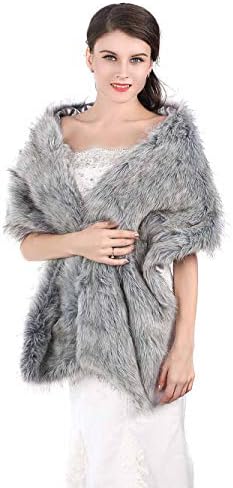 Chicer Bridal Wraps and Shawls Fur Stole for Women and Girls. (Grey)