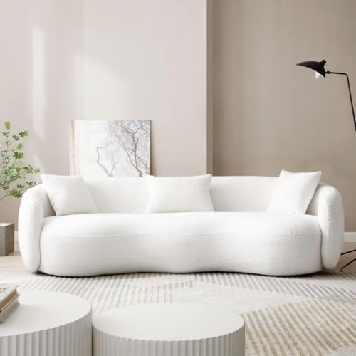 Image of LEGACY OF COMFORT Yazgur 85'' Mid-Century Modern Curved Living Room Sofa, 3-Seat Fabric Couch for Living Room, Office, Apartment (White)