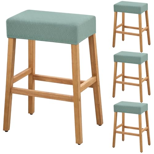 Image of YISUN Stool Covers Rectangle - 4 Pack Stretch Waterproof Saddle Seat Cover Counter Bar Stools Bar Chairs Covers Kitchen Island Chairs Cushion Protector (1, Argyle-Green 4pcs)