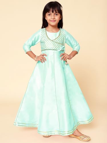 Image of A.T.U.N. (ALL THINGS UBER NICE) Girls Woven Design Gota Jacket Maxi Anarkali Gown