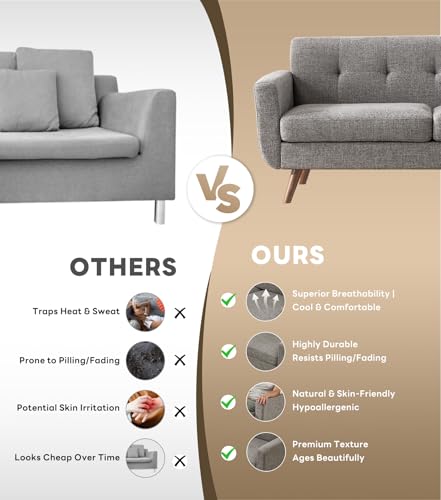 Tbfit 65" W Loveseat Sofa with Ottoman Coffee Table, Mid Century Modern Love Seat Couches for Living Room, Button Tufted Upholstered Small Couch for Bedroom,Easy to Install Love Seats Furniture, Gray